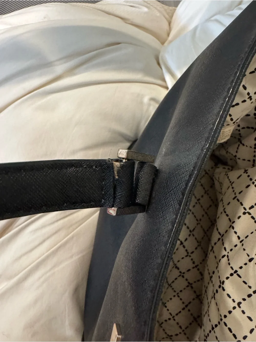 kate spade black leather tote with gold plaque